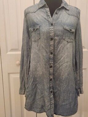 Leshop Light Wash Denim Shirt Dress - Blue
